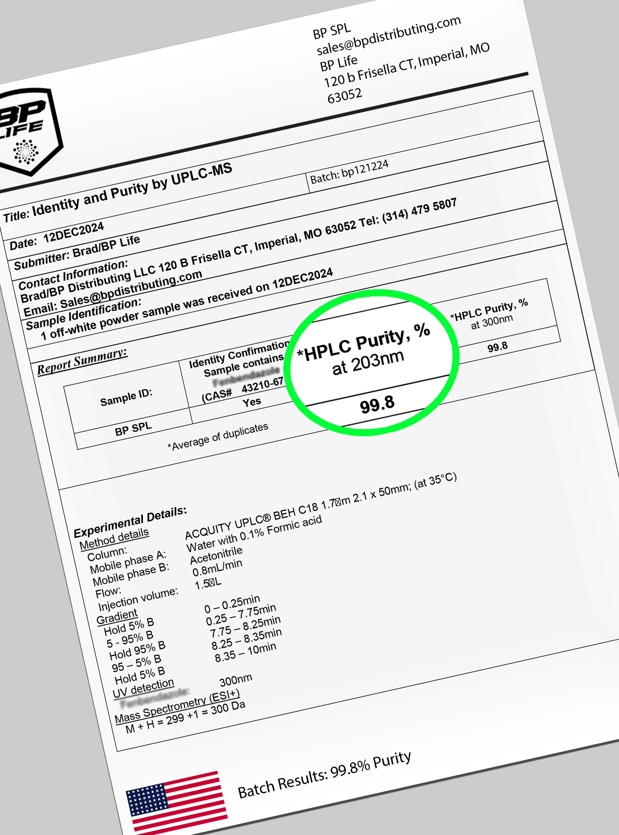 BP Life Sets the Standard With 99.8% Pure Fenbendazole Powder