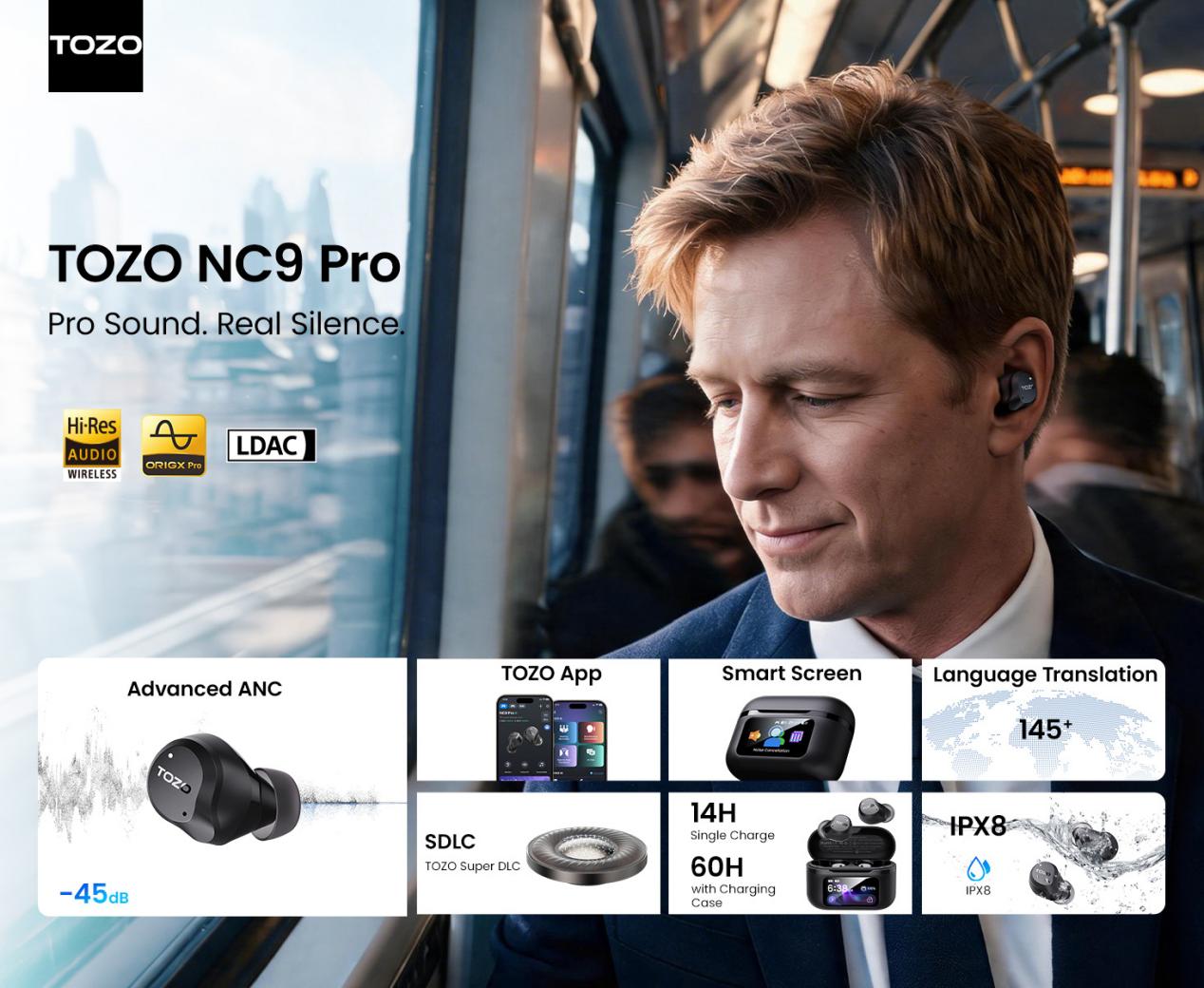 TOZO Officially Launches NC9 Pro with Smart Touchscreen and Hi-Res Audio